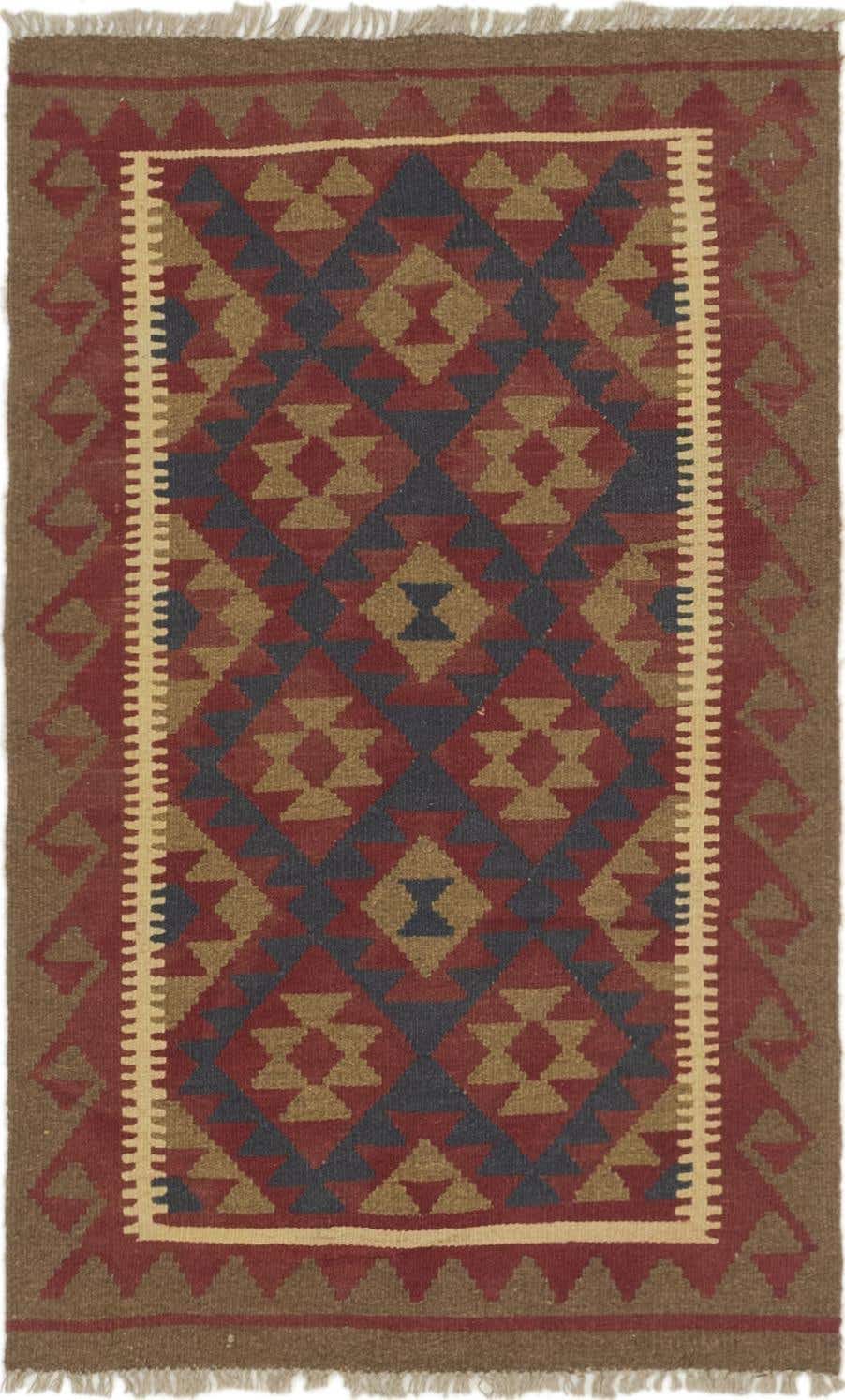 2' 9 x 4' 3 Hand Woven Kilim Maymana Wool Rug