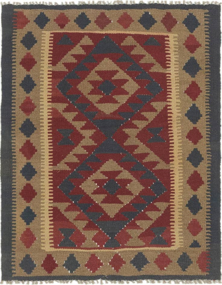Detail image of 3' 3 x 4' 9 Hand Woven Kilim Maymana Wool Rug