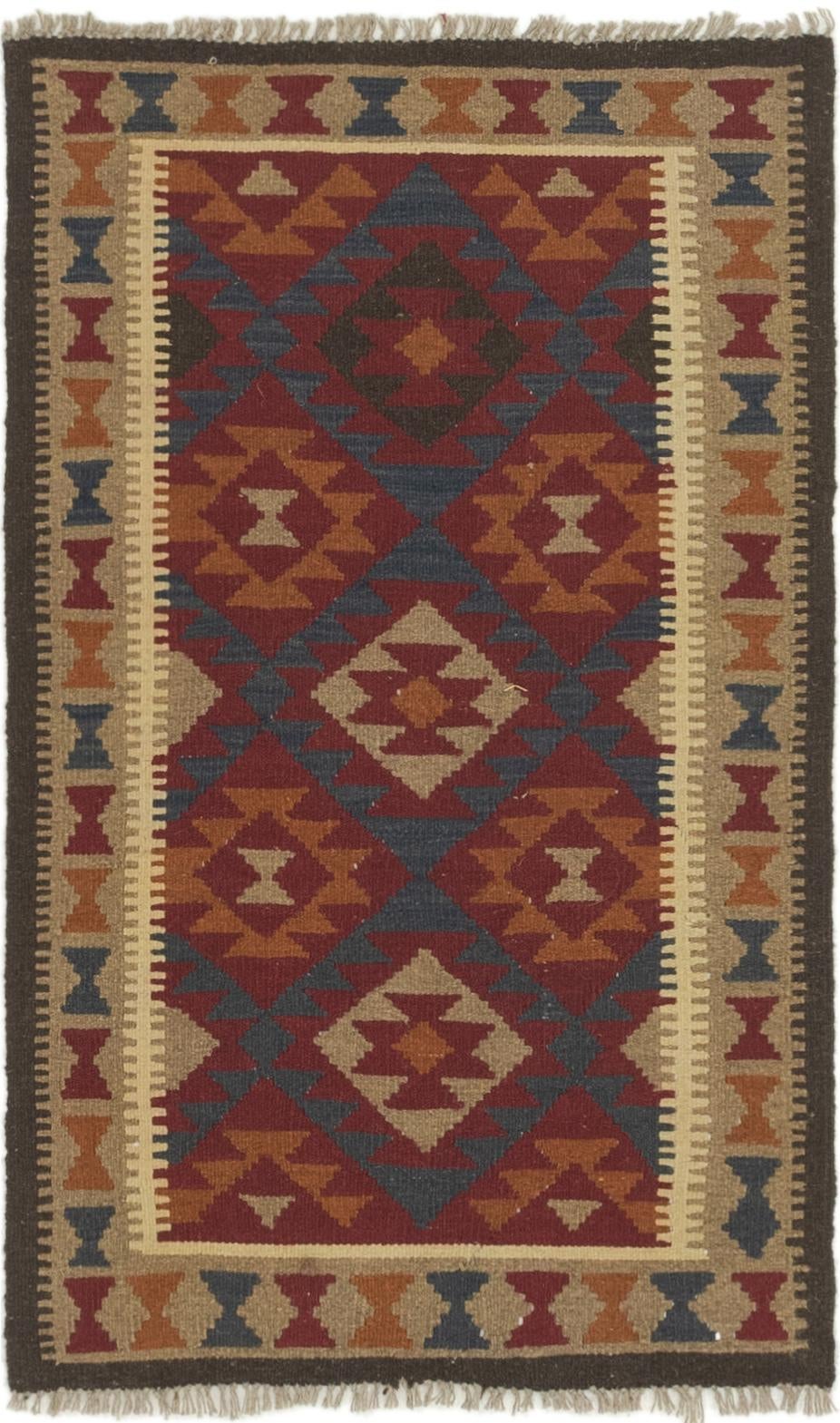 2' 9 x 4' 5 Hand Woven Kilim Maymana Wool Rug