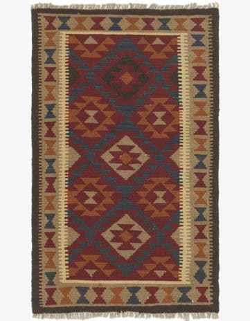 2' 9 x 4' 5 Hand Woven Kilim Maymana Wool Rug