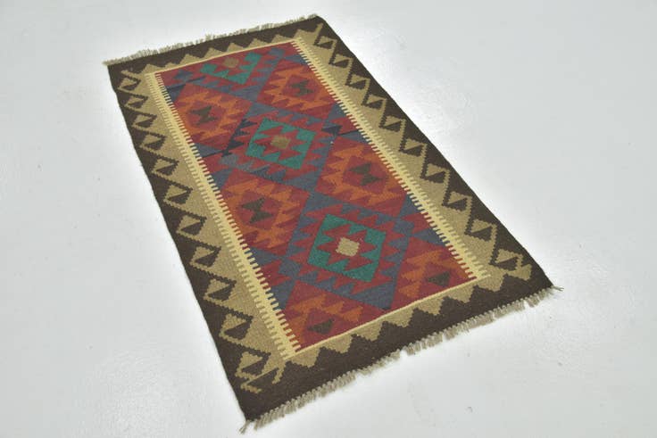 Detail image of 2' 7 x 4' 4 Hand Woven Kilim Maymana Wool Rug