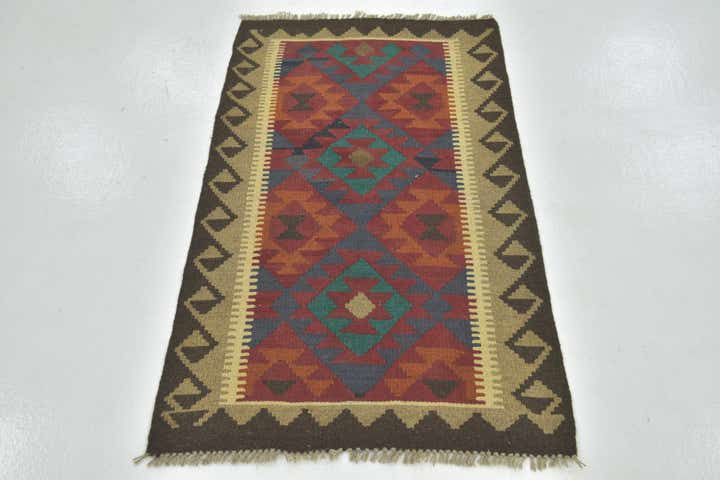 2' 7 x 4' 4 Hand Woven Kilim Maymana Wool Rug