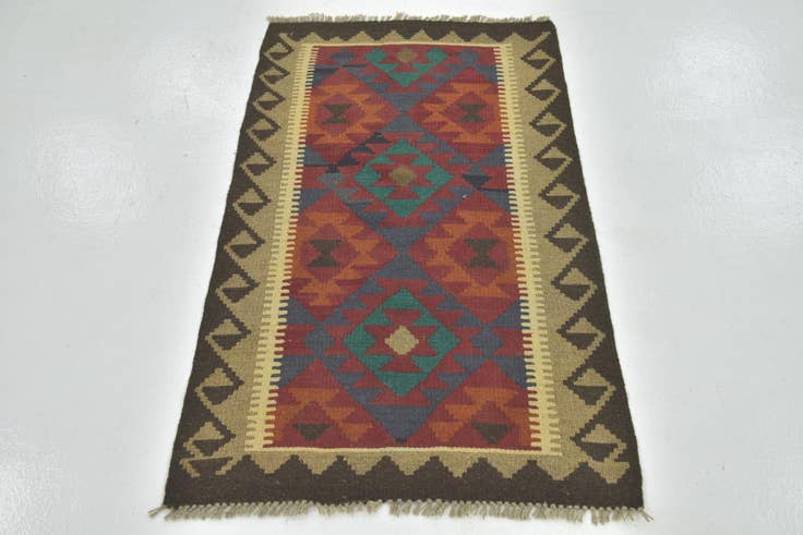 Detail image of 2' 7 x 4' 4 Hand Woven Kilim Maymana Wool Rug