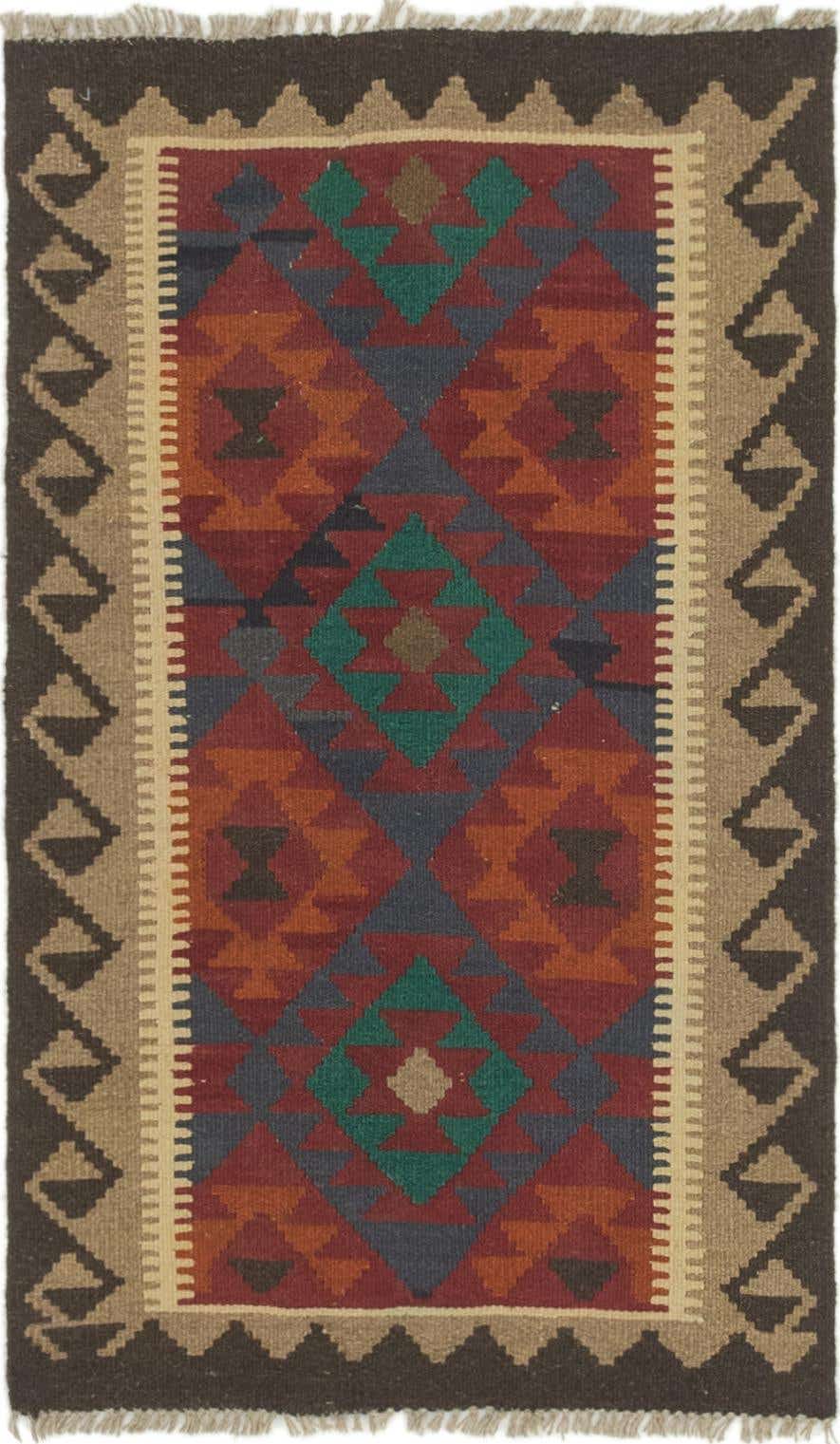 2' 7 x 4' 4 Hand Woven Kilim Maymana Wool Rug