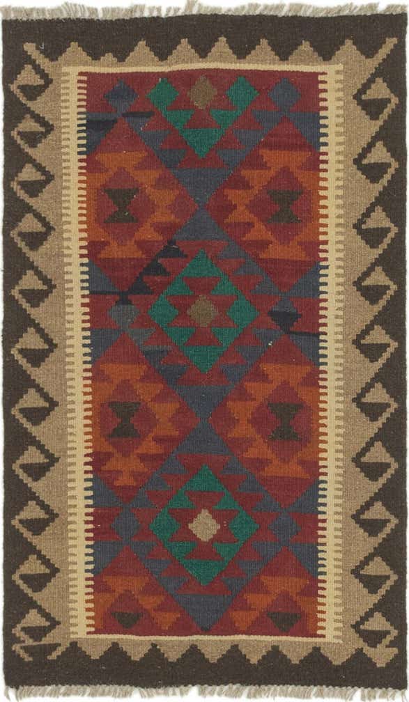 2' 7 x 4' 4 Hand Woven Kilim Maymana Wool Rug
