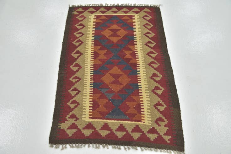 Detail image of 2' 9 x 4' Hand Woven Kilim Maymana Wool Rug