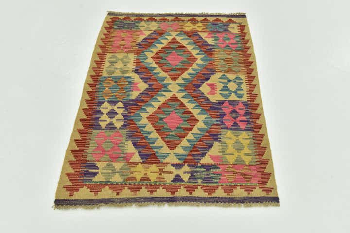 2' 7 x 4' Hand Woven Kilim Maymana Wool Rug