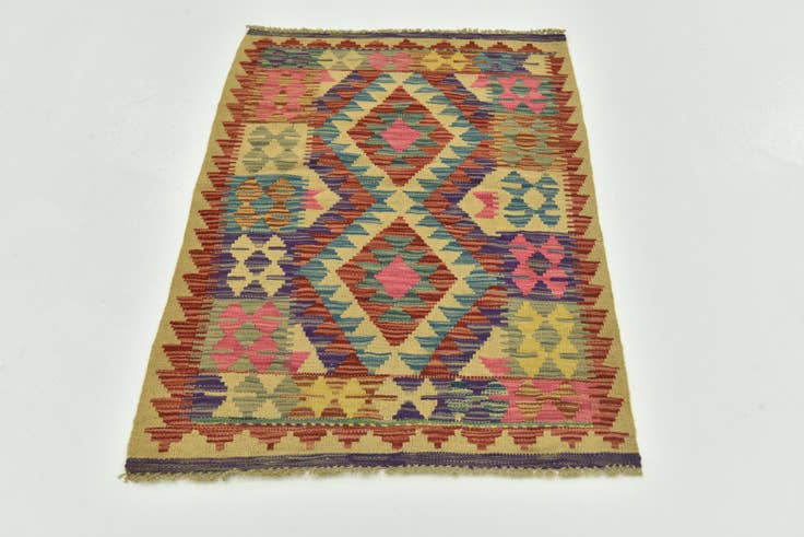 Detail image of 2' 7 x 4' Hand Woven Kilim Maymana Wool Rug