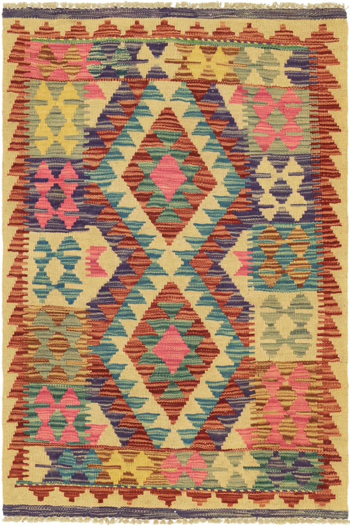 2' 7 x 4' Hand Woven Kilim Maymana Wool Rug