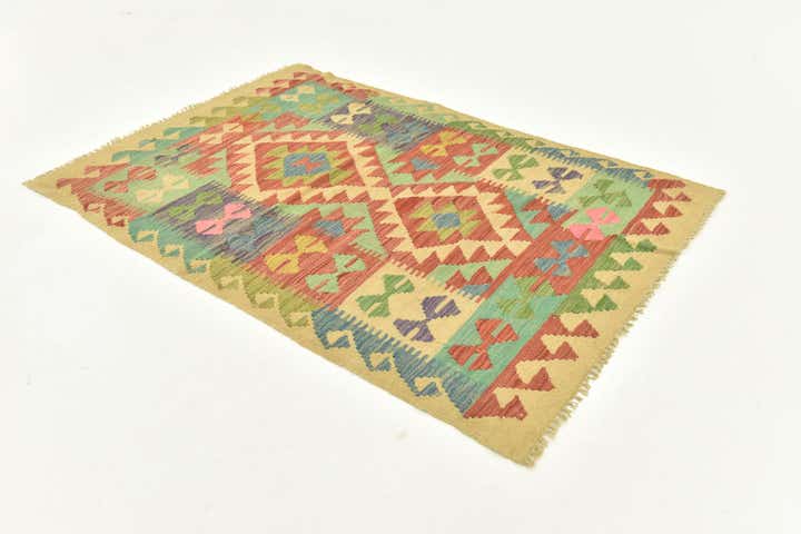3' 2 x 4' 9 Hand Woven Kilim Maymana Wool Rug