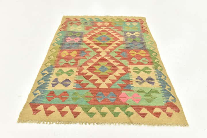 3' 2 x 4' 9 Hand Woven Kilim Maymana Wool Rug