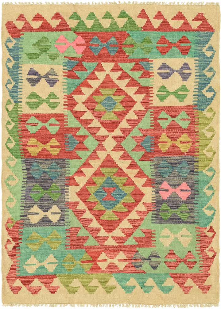 3' 2 x 4' 9 Hand Woven Kilim Maymana Wool Rug