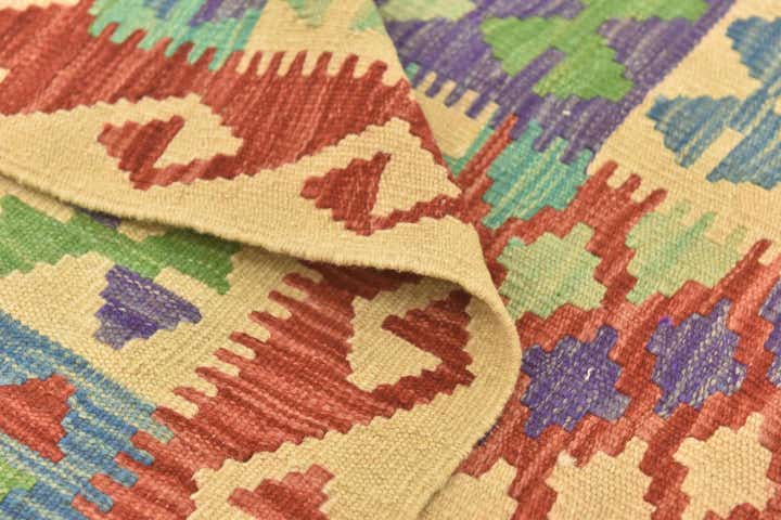 3' 2 x 4' 10 Hand Woven Kilim Maymana Wool Rug