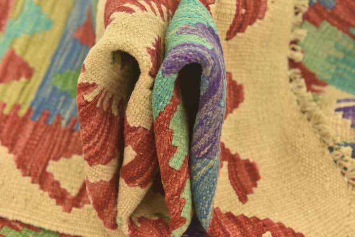 3' 2 x 4' 10 Hand Woven Kilim Maymana Wool Rug