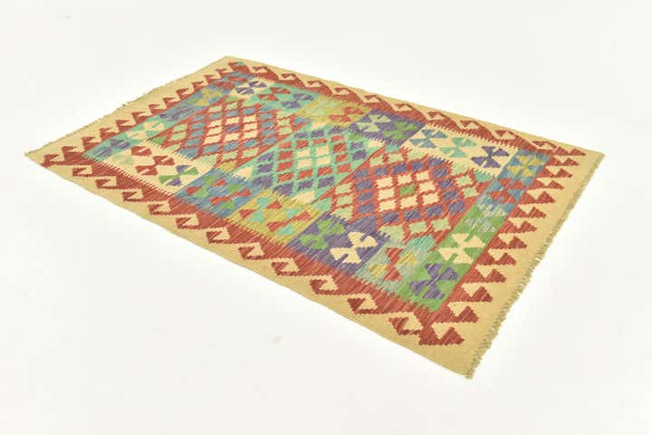 3' 2 x 4' 10 Hand Woven Kilim Maymana Wool Rug