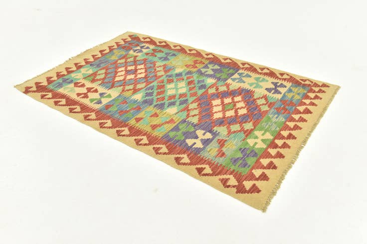 Detail image of 3' 2 x 4' 10 Hand Woven Kilim Maymana Wool Rug