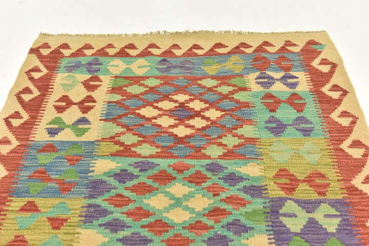 3' 2 x 4' 10 Hand Woven Kilim Maymana Wool Rug