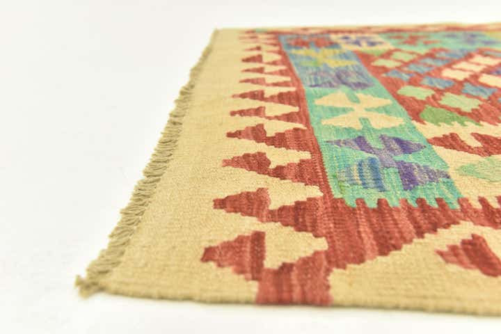 3' 2 x 4' 10 Hand Woven Kilim Maymana Wool Rug
