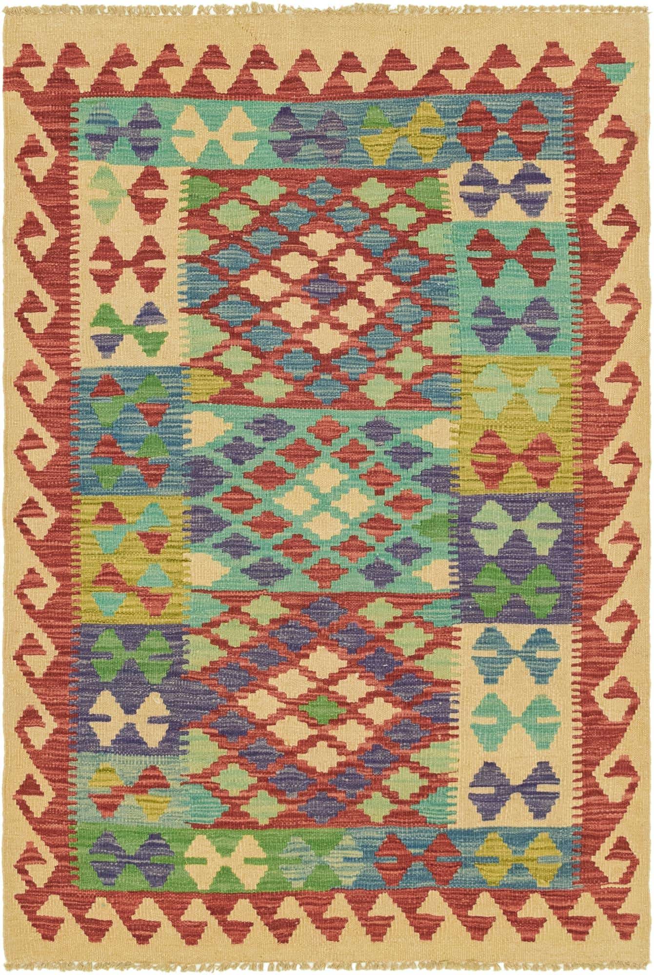 3' 2 x 4' 10 Hand Woven Kilim Maymana Wool Rug