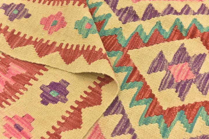 3' 4 x 4' 10 Hand Woven Kilim Maymana Wool Rug