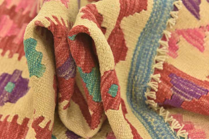 3' 4 x 4' 10 Hand Woven Kilim Maymana Wool Rug