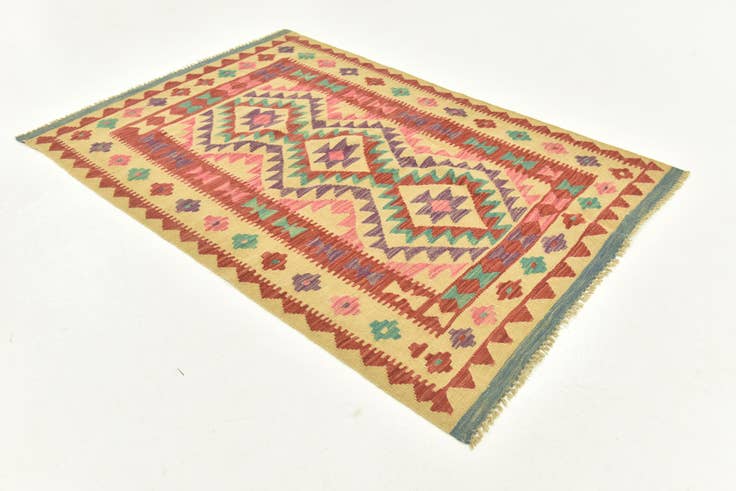 Detail image of 3' 4 x 4' 10 Hand Woven Kilim Maymana Wool Rug