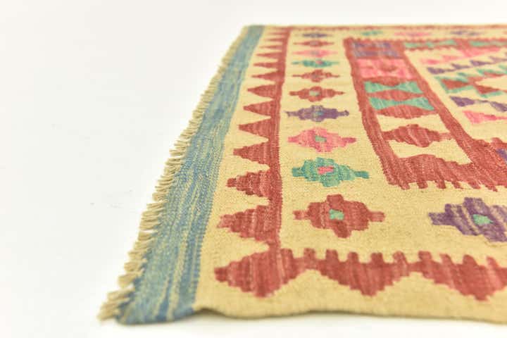 3' 4 x 4' 10 Hand Woven Kilim Maymana Wool Rug