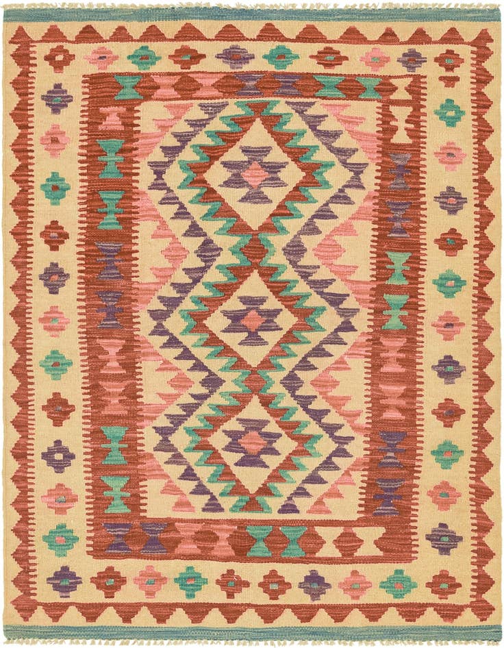 Detail image of 3' 4 x 4' 10 Hand Woven Kilim Maymana Wool Rug