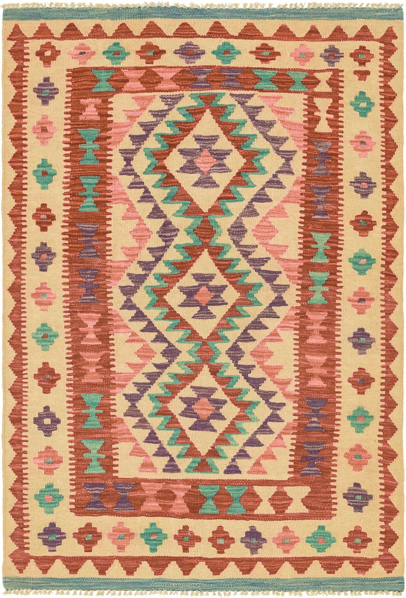 3' 4 x 4' 10 Hand Woven Kilim Maymana Wool Rug