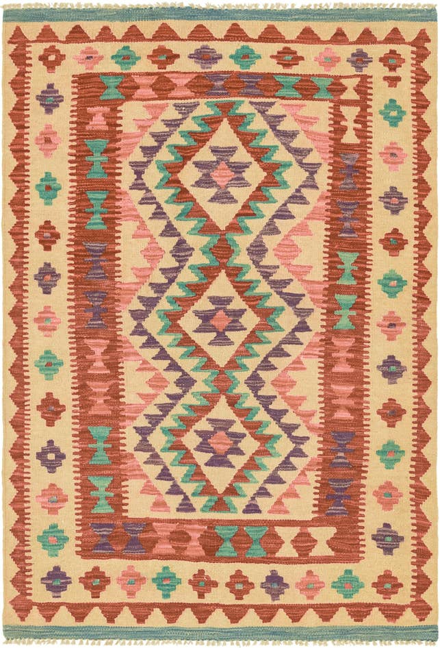Detail image of 3' 4 x 4' 10 Hand Woven Kilim Maymana Wool Rug
