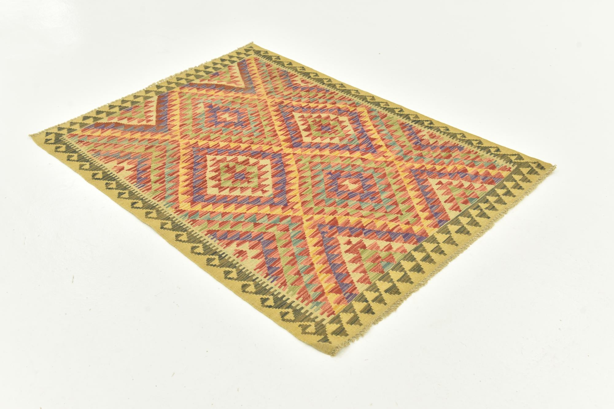 3' 6 x 4' 10 Hand Woven Kilim Maymana Wool Rug