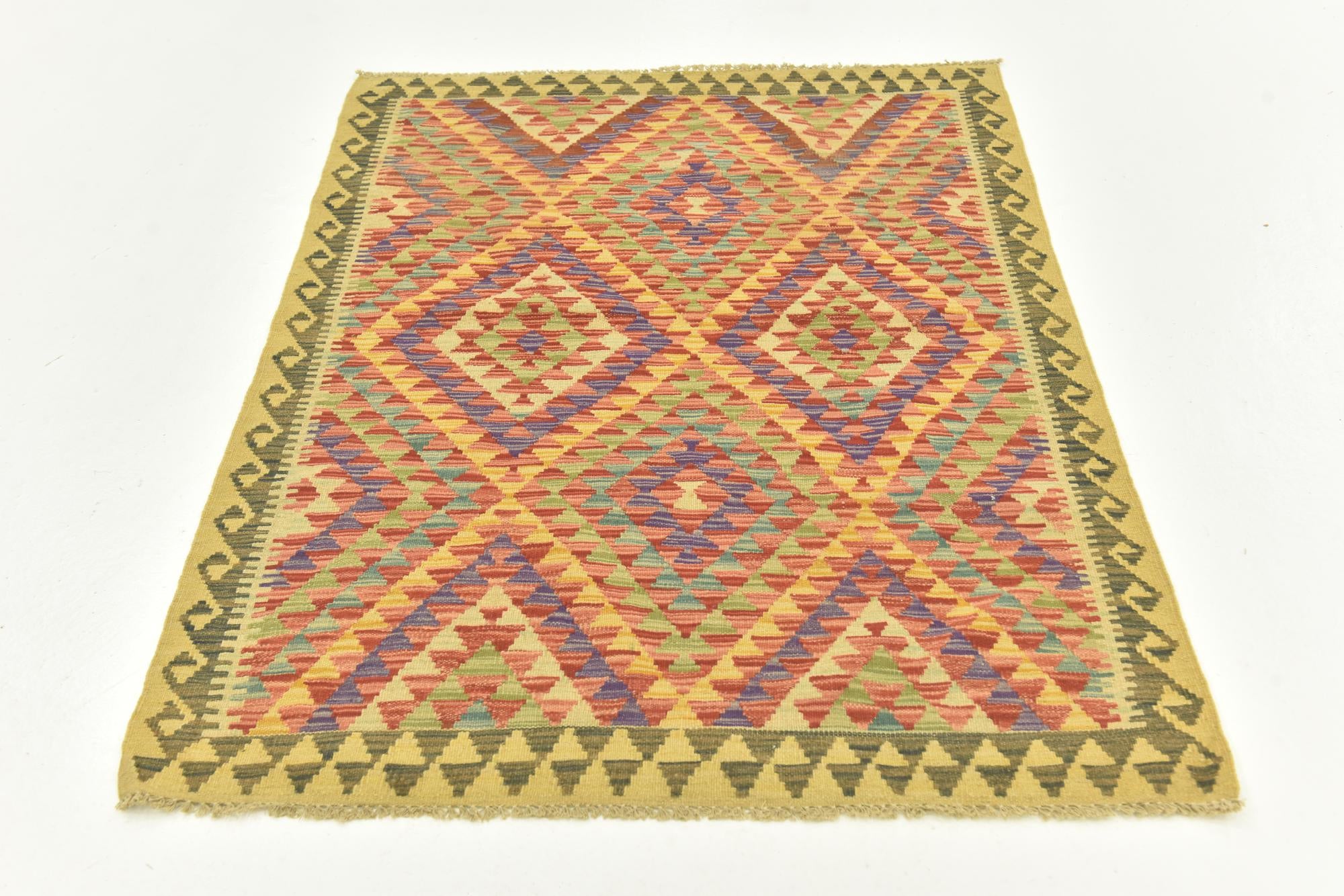 3' 6 x 4' 10 Hand Woven Kilim Maymana Wool Rug