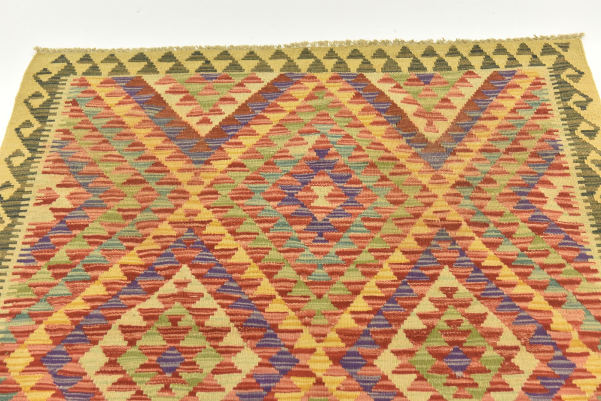 3' 6 x 4' 10 Hand Woven Kilim Maymana Wool Rug