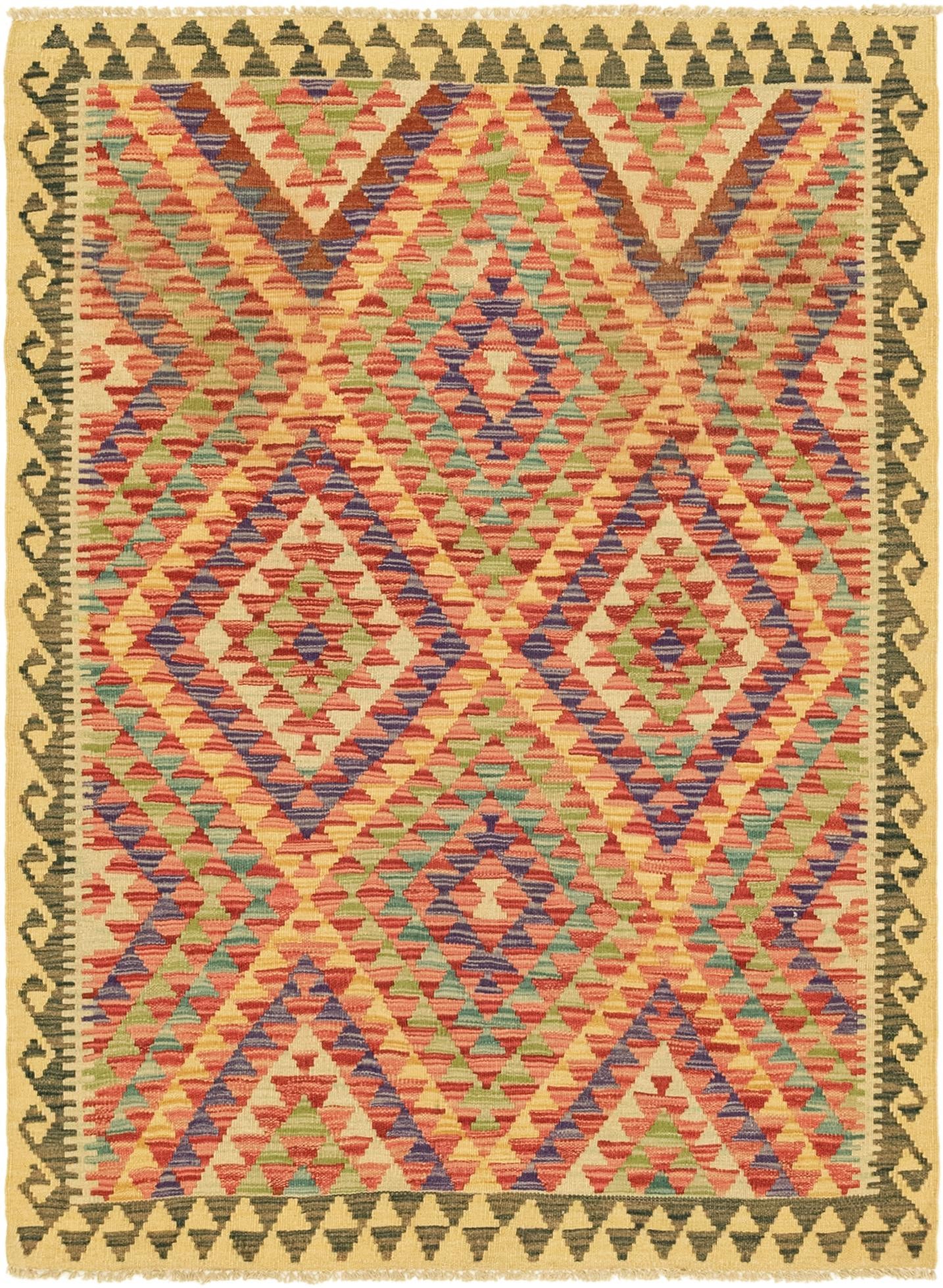3' 6 x 4' 10 Hand Woven Kilim Maymana Wool Rug