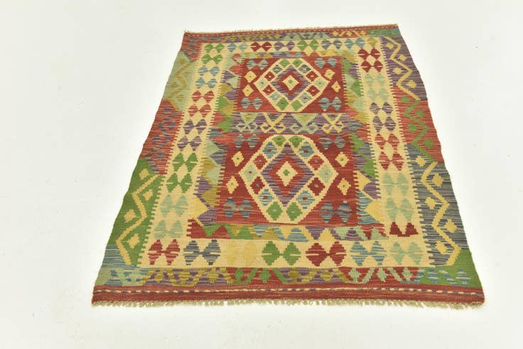 Detail image of 3' 5 x 5' Hand Woven Kilim Maymana Wool Rug