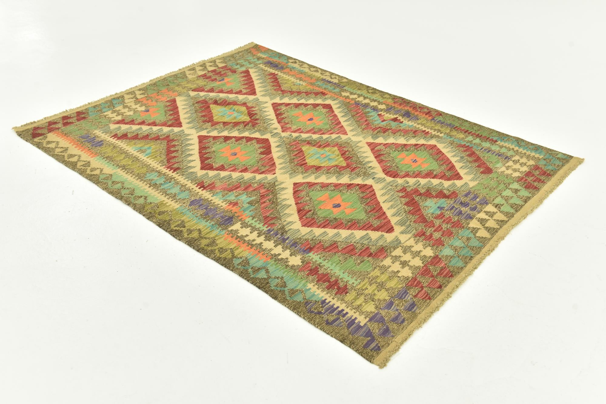 145cm x 210cm Hand Woven Kilim Maymana Wool Rug