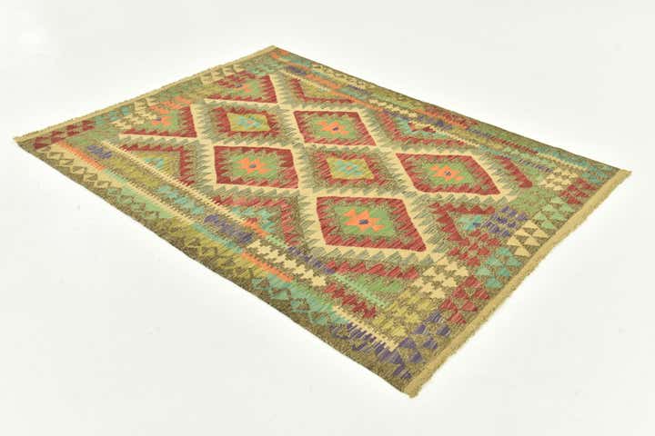 4' 10 x 6' 10 Hand Woven Kilim Maymana Wool Rug