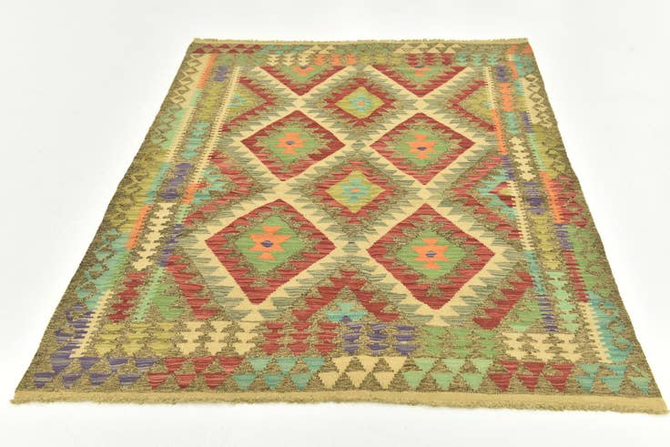 Detail image of 4' 10 x 6' 10 Hand Woven Kilim Maymana Wool Rug