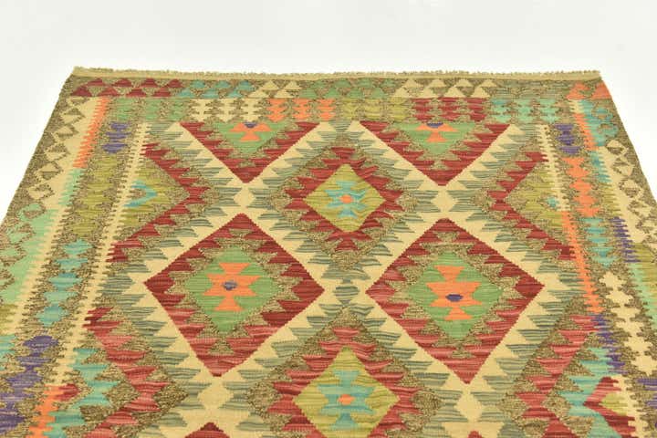 4' 10 x 6' 10 Hand Woven Kilim Maymana Wool Rug