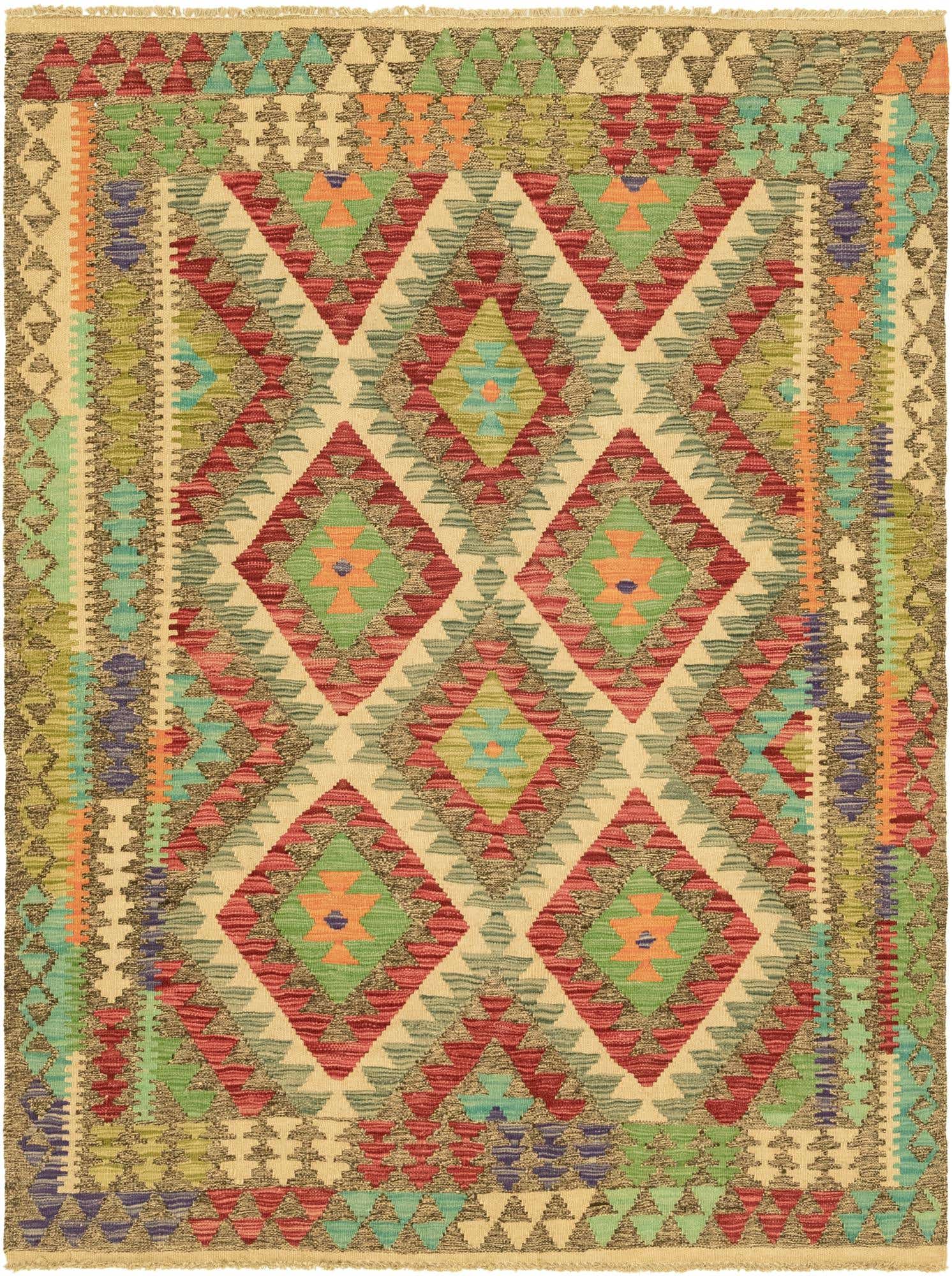 4' 10 x 6' 10 Hand Woven Kilim Maymana Wool Rug