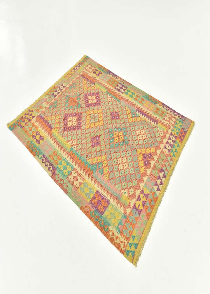4' 9 x 6' 3 Hand Woven Kilim Maymana Wool Rug