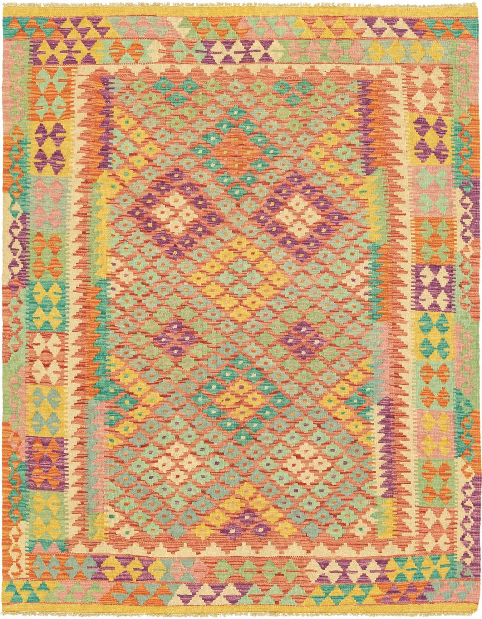 4' 9 x 6' 3 Hand Woven Kilim Maymana Wool Rug