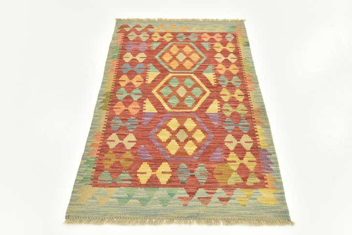 2' 6 x 4' Hand Woven Kilim Maymana Wool Rug