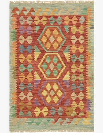 2' 6 x 4' Hand Woven Kilim Maymana Wool Rug