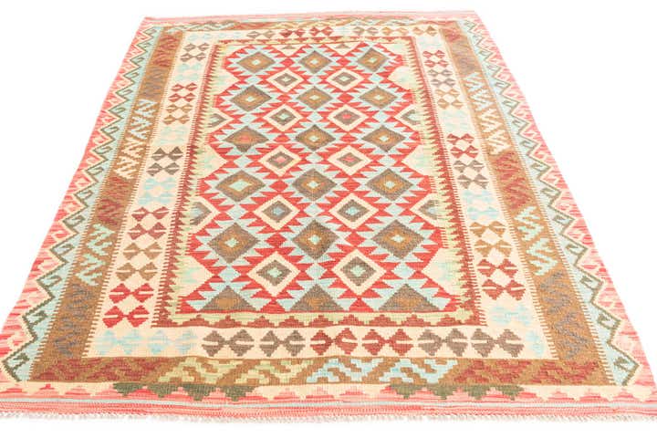 5' 2 x 6' 9 Hand Woven Kilim Maymana Wool Rug