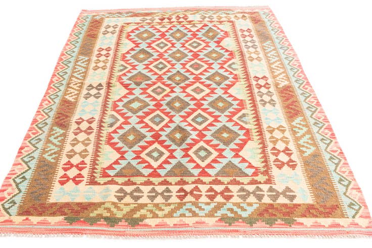 Detail image of 5' 2 x 6' 9 Hand Woven Kilim Maymana Wool Rug