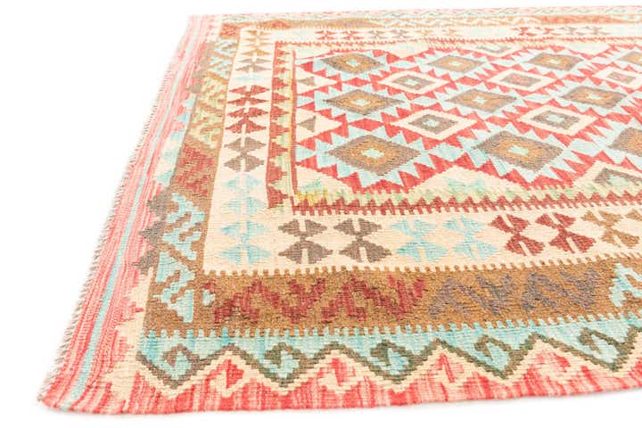 5' 2 x 6' 9 Hand Woven Kilim Maymana Wool Rug