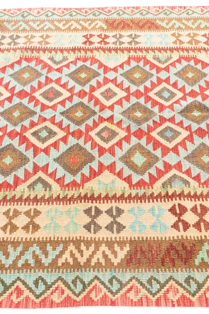 5' 2 x 6' 9 Hand Woven Kilim Maymana Wool Rug