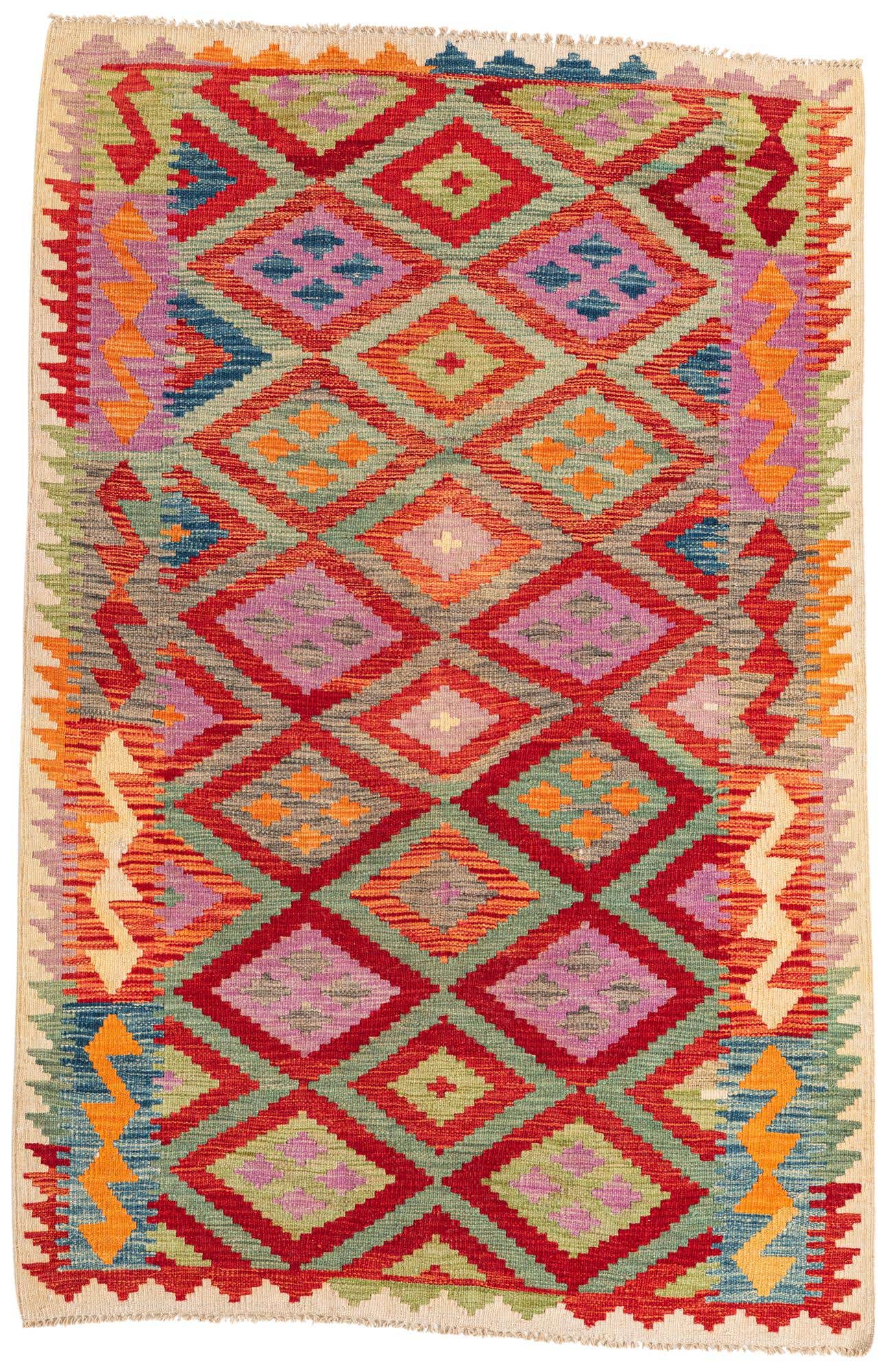 115cm x 180cm Hand Woven Kilim Maymana Wool Rug