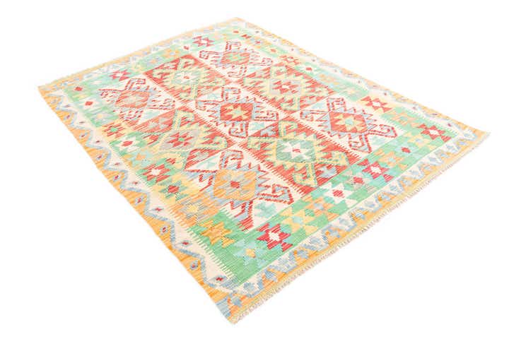 4' 10 x 6' 6 Hand Woven Kilim Maymana Wool Rug